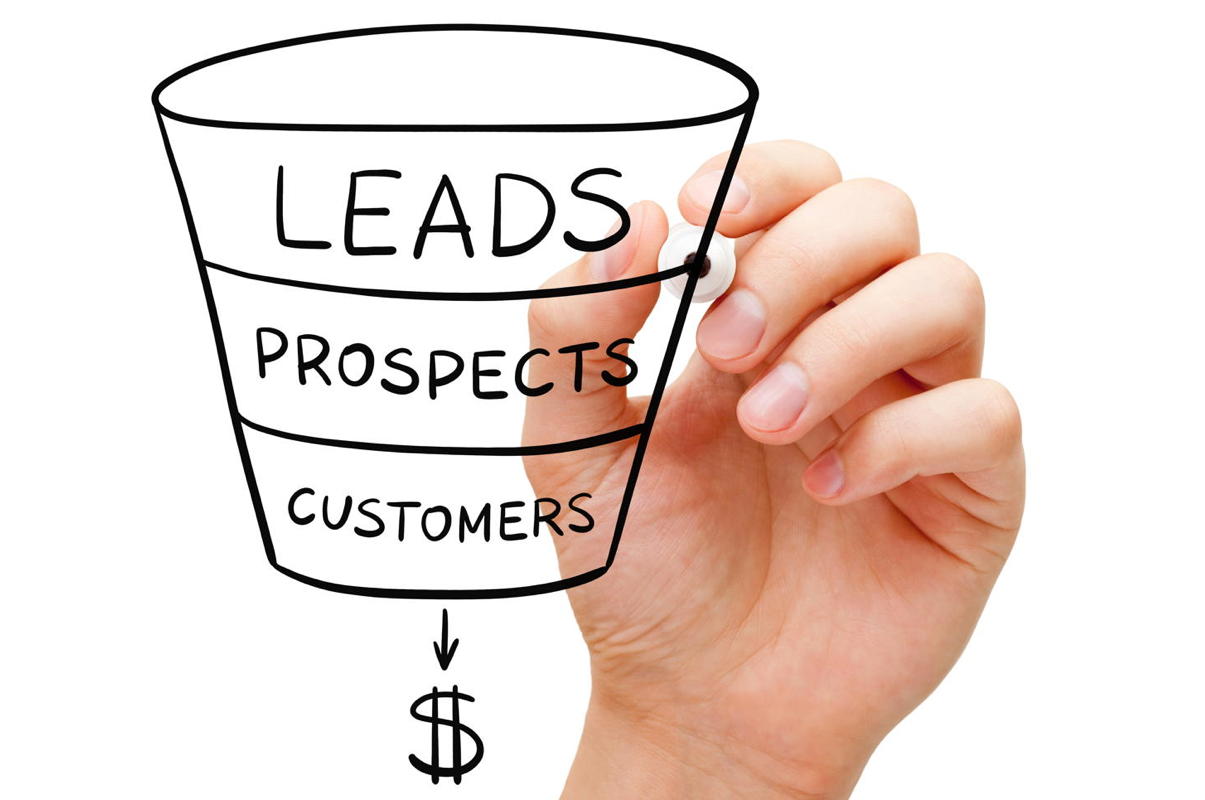 hand drawn sales funnel with leads at the top