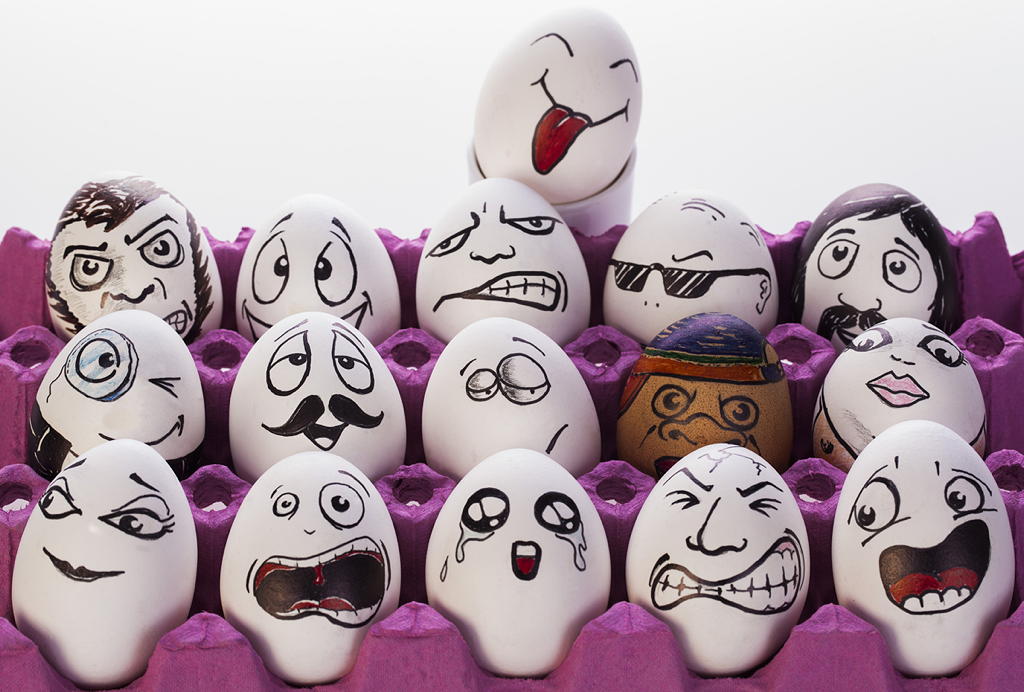 eggs with different faces represent a multigenerational audience