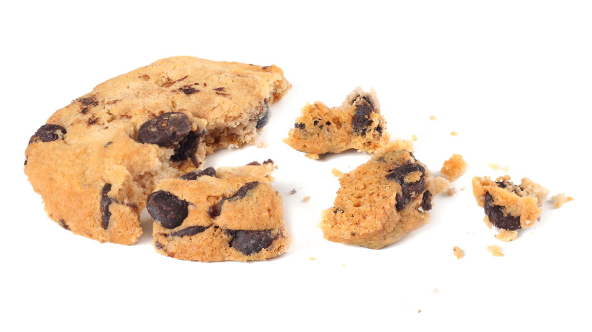 broken cookies isolated on white background represent lack of third-party cookies on Chrome