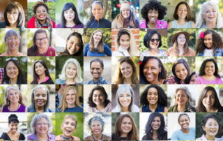 montage of the faces of women, young and old and different ethnicities and races